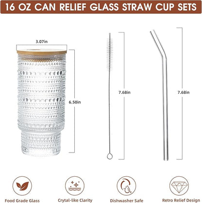 Drinking Glasses with Bamboo Lids and Glass Straw 4pcs Set, 16oz Glass Tumbler - Image 7