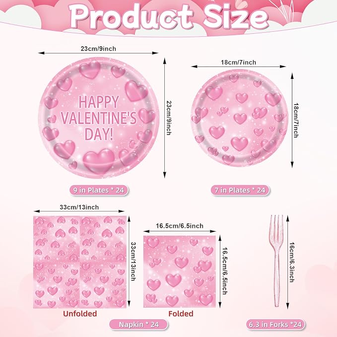 96 Pieces Valentine’s Day Tableware Set – Pink Heart Disposable Plates and - Image 2