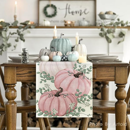 Artoid Mode 210 GSM Fall Table Runner 13x36 Inch Home Party Decor | Pink - Image 2