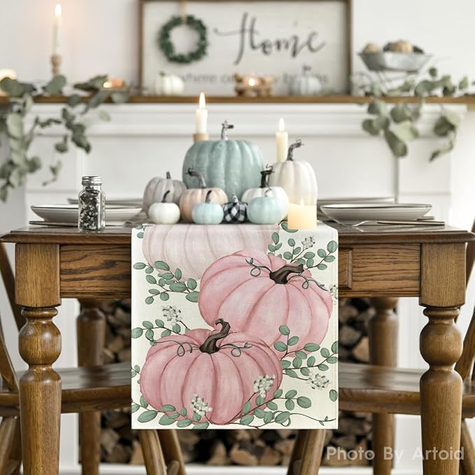 Artoid Mode 210 GSM Fall Table Runner 13x60 Inch Home Party Decor | Pink - Image 2