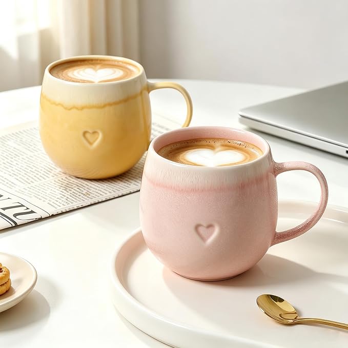 Stoneware Coffee Mugs Set of 4, 12oz Hand-Painted Coffee Cups - Image 8