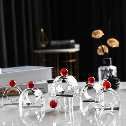 Crystal Napkin Rings Holder Silver Diamond Napkin Rings Pack of 6 Pieces with red Decor, Hotel Restaurant Wedding Party Holiday Banquet Dining Table Decor