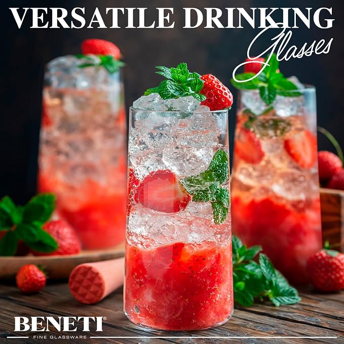 BENETI Modern Crystal Glass Cups, Tall Highball Drinking Glasses Set of 4 | - Image 4