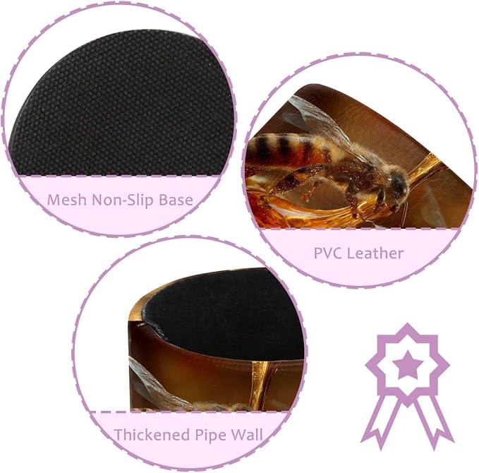 Leather Pen Holder for Desk, Bee Hive Pencil Cup Pen Organizer Makeup Brush - Image 2