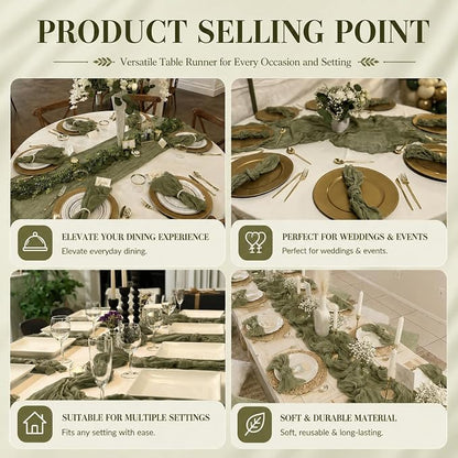 2 Pack Olive Green Cheesecloth Table Runner 17x108 Inch Boho Rustic Semi Sheer - Image 7