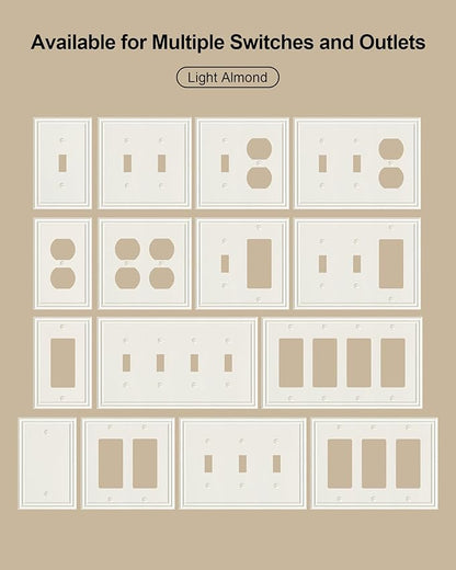 2-Pack Quad Decorator Outlet Cover Plate, Zinc Alloy Decorative Light Almond 4 Gang Switch Plates for Electrical Outlets, Receptacle, GFCI Outlet, Dimmer Switch