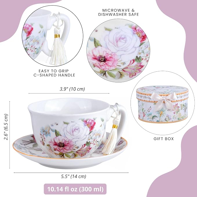 STP GOODS Bone China Tea/Coffee Cup and Saucer in Gift Box Fine Bone Tea Cup - Image 4