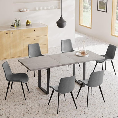ZckyCine Modern Wooden Dining Table Set 6-Person Extendable 63"-79" Kitchen Table Set with 6 PU Leather Chairs | Space-Saving Expandable Design & Easy Assembly | Dining Room Furniture for Modern Homes