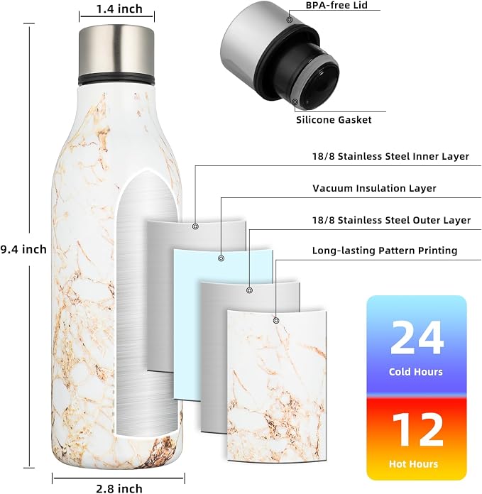 BJPKPK 18oz Insulated Water Bottle, Stainless Steel Bottle - Image 3