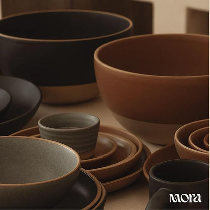 MORA Mega and Giant Bowls Set of 2, 5.5 and 3.5 Qt Ceramic Pottery Mixing Bowls - Microwave and Dishwasher Safe - Terracotta & Peppercorn