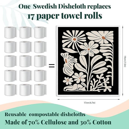 Spring Flower Swedish Dishcloths for Kitchen, Boho Swedish Dish Cleaning Cloths for Floral, Papaya Reusable Paper Towels, 4 Pack Dish Towels for Kitchen, Reusable Paper Dishcloths Washable
