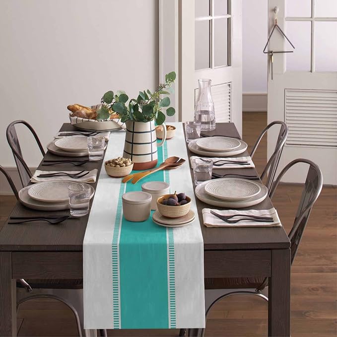 72 inches Long Teal Table Runners, Modern Stripes Table Runner Farmhouse - Image 4
