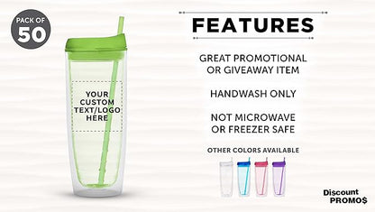 Custom Tall Orbit Acrylic Tumblers 20 oz. Set of 50, Personalized Bulk Pack - Perfect for Iced Coffee, Soda, Other Hot & Cold Beverages - Lime Green