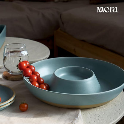 MORA Ceramic Chips and Dip Serving Tray: Large Divided Party Bowl Set - Image 5