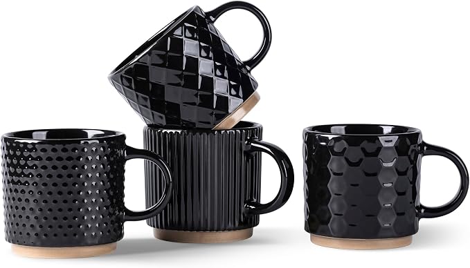 GBhome 6 OZ Stackable Coffee Mugs Set of 4, Ceramic Coffee Cups Set | 4 by GBhome