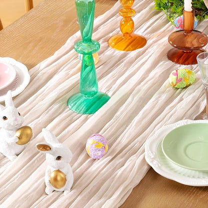 DeZerlor Ivory White Cheesecloth Table Runners 4 Pack Summer Boho Runners | - Image 2