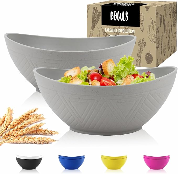Wheat Straw Bowls Set, Unbreakable Large Salad Bowls Set of 2, Microwave and by WROVA