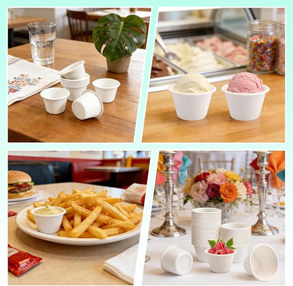 LeonBach 100 Pack 4 oz Natural Bagasse Fiber Paper Bowls, Small Disposable - Image 4