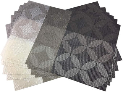 Gugrida Set of 6 Heat-Resistant, Stain Resistant, Anti-Skid, Washable Non-Slip PVC Woven Vinyl Kitchen Table Mats - 30x45 cm (Black)