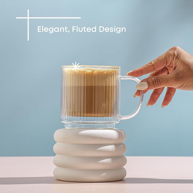 JoyJolt Haven Stackable Fluted Glass Mugs, 13.5oz Clear Mugs - Image 5