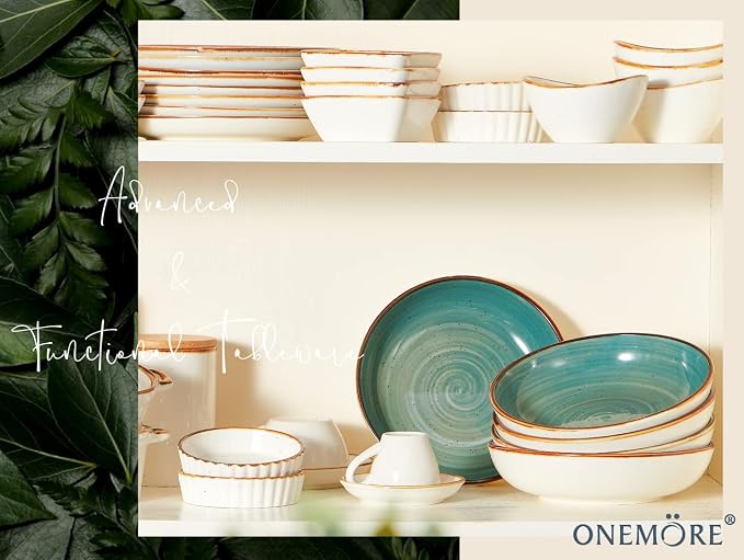 ONEMORE Porcelain Salad Pasta Bowls 30 Ounce, Shallow & Wide Serving Bowls - Image 7