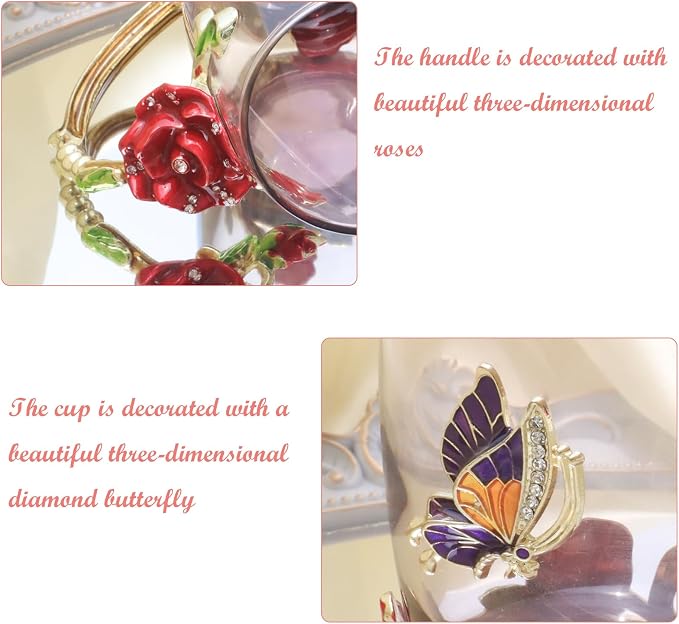 Flower Tea Cup, Butterfly Rose Clear Glass Fancy Coffee Mug - Image 6