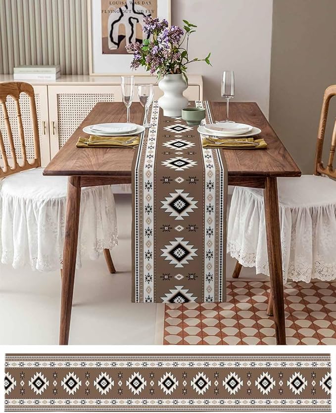 Southwest Aztec Table Runners 120 Inches Long, Cotton Linen Fabric Table Runner - Image 6