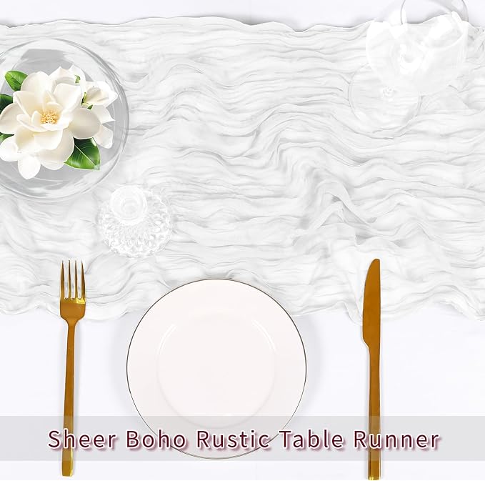 6 Pack White Cheesecloth Table Runner, 17 x 108 inch, Semi Sheer Boho Cheese - Image 5