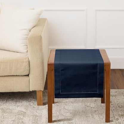 Solino Home Cotton Linen Table Runner Navy, Hemstitch Collection 14 x 36 in | by SolinoHome