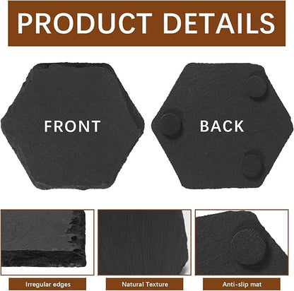 24PCS Slate Rock Coasters Black Bulk Blank Laser Engraved Hand Painted Beverage Coasters, Non-Slip Bottom Mat, Home Office Kitchen Gift Wedding Bar Party