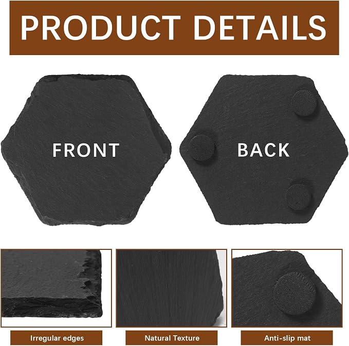 12PCS Slate Coasters Black Bulk Blank Laser Engraved Hand Painted Beverage - Image 3