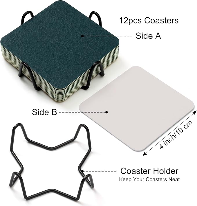 Myir JUN Coasters Glass Coasters Set of 12 4 inch Double Sided Faux Leather - Image 5