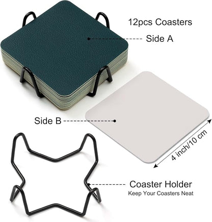 Myir JUN Coasters Glass Coasters Set of 12 4 inch Double Sided Faux Leather - Image 5