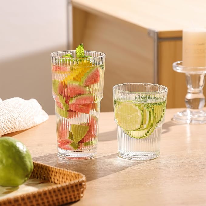 Ribbed Glass Tumbler Drinking Glasses - Image 8