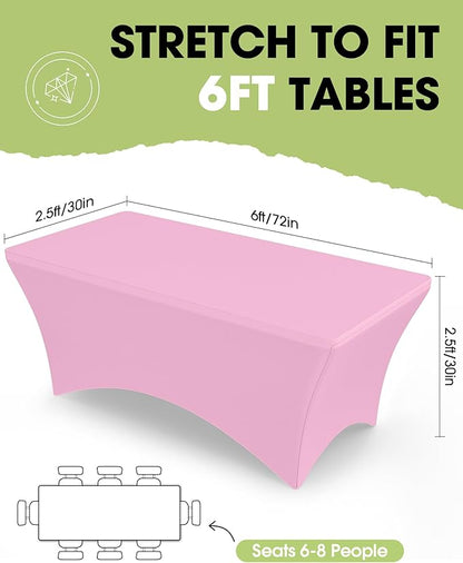 Pureegg Spandex Tablecloth 6ft - 2 Pack, Fitted and Tight Cloth for Rectangle Table, Wrinkle-Free and Stretch Table Cover for Party, Wedding, Banquet and Birthday, Pink