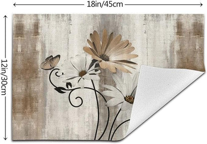 Floral Place mats Set of 4, 12x18 Inches Rustic Brown Daisy Flower Decorative Placemats Rectangle Floral Table Mats for Party Home Kitchen Dining Table Decoration