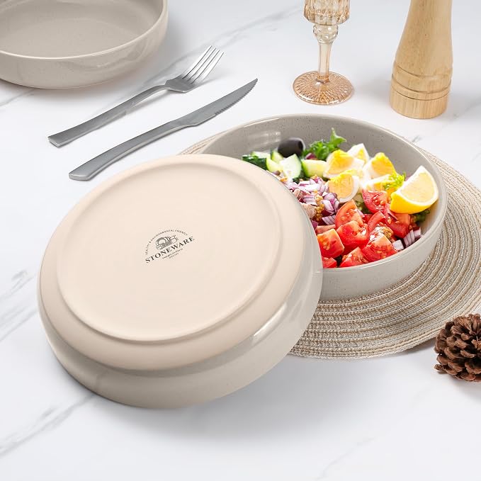 LIANYU Pasta Bowls Set of 4, 33oz Stoneware Salad Serving Bowls, Large and - Image 3