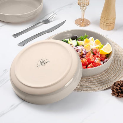 LIANYU Pasta Bowls Set of 4, 33oz Stoneware Salad Serving Bowls, Large and - Image 3