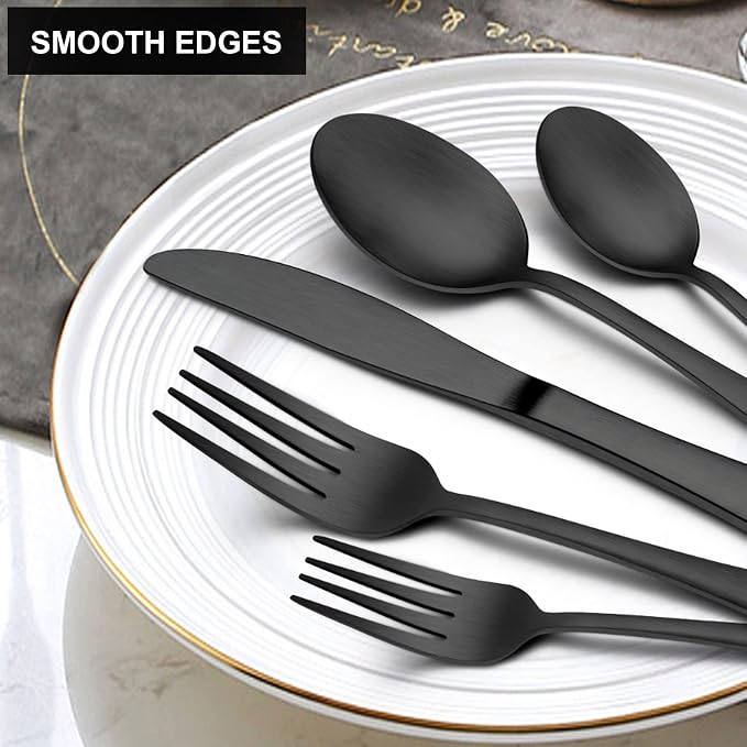 LIANYU 20 Piece Matte Black Silverware Set, Stainless Steel Black Flatware - Image 5