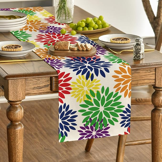 Artoid Mode Red Blue Green Dahlia Floral Pinnata Spring Table Runner, Seasonal - Image 3