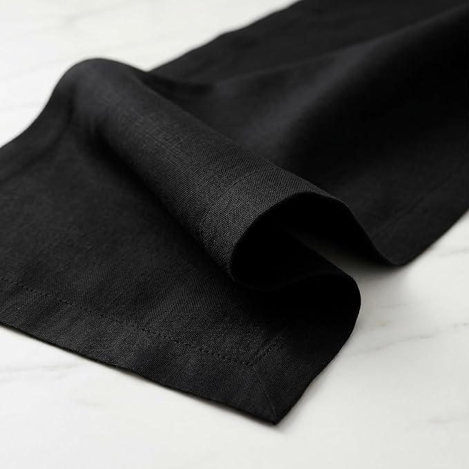 Solino Home 100% Linen Dining Table Runner Black Woven, Fete 14 x 36 in | Table - Image 4