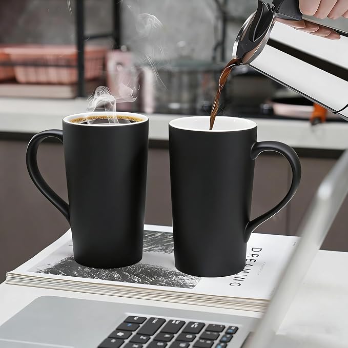 Number Pattern Simple Pure Large Milk Mug, Tall Black Ceramic Coffee Cup - Image 2
