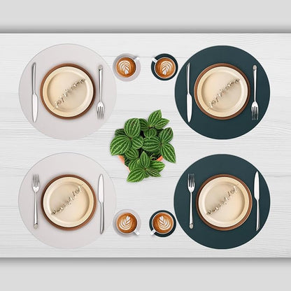 Myir JUN Round Placemats Set of 6 Faux Leather Place Mats and Coasters 15 inch Round Table Mats Dual Sided Non-Slip Stain Resistant Placemats (Beige & Green, Set of 6)
