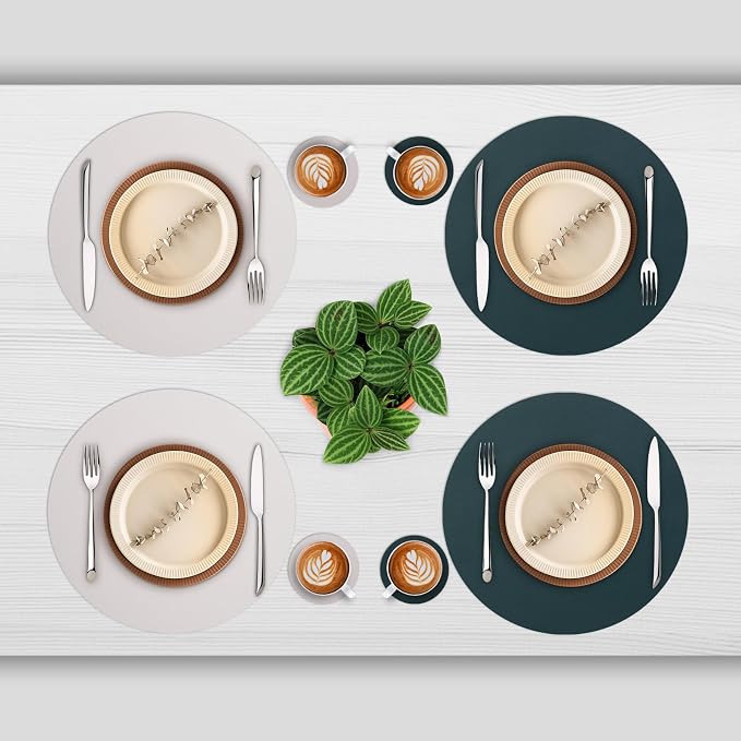 Myir JUN 15 Inches Round Placemats Set of 4 Faux Leather Place Mats | - Image 2