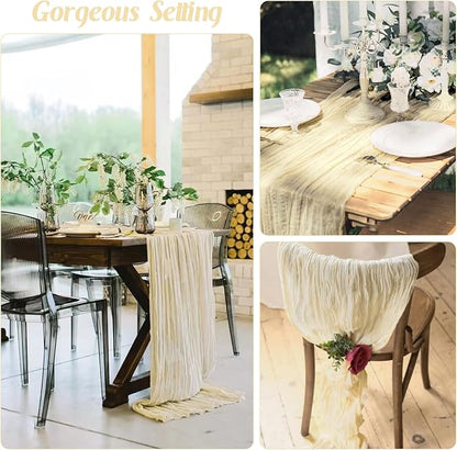 Beige 10FT Cheesecloth Table Runner Boho Gauze Fabric Table Runner Rustic Sheer - Image 7