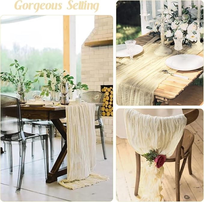 6 Pieces Beige 10FT Cheesecloth Table Runner Boho Gauze Fabric Table Runner - Image 6