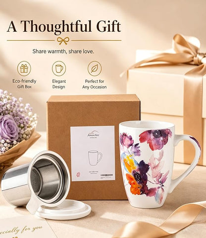AmorArc Tea Cup With Infuser and Lid, 18oz Loose Leaf Tea Mug With Steeper | - Image 8