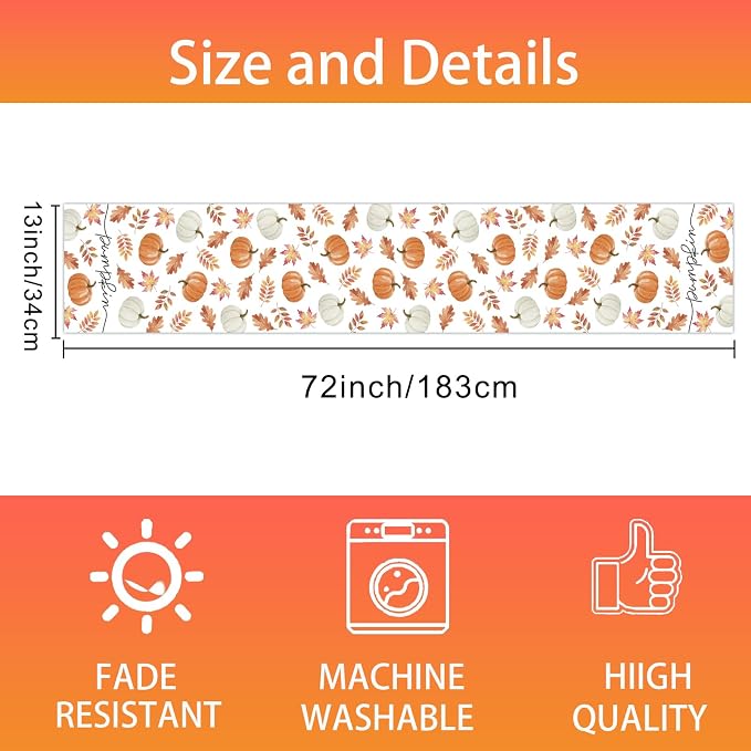 Fall Table Runner Decorations, Pumpkin Maple Leaf Thanksgiving Harvest Decor | - Image 5
