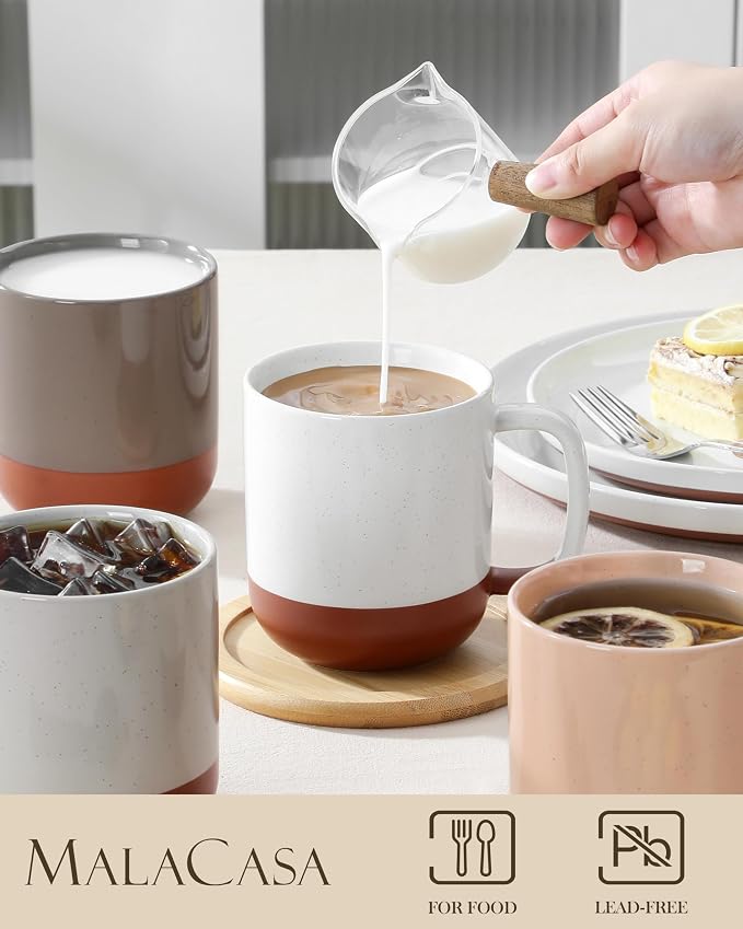 MALACASA Ceramic Coffee Mugs Set of 4, 16oz Coffee Cups, Modern Farmhouse Mugs - Image 3