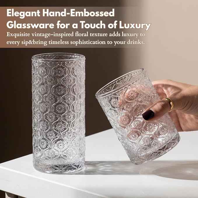 Clear Drinking Glasses Set of 8, 12 Oz Highball & 10 Oz Cocktail Glasses - Image 6